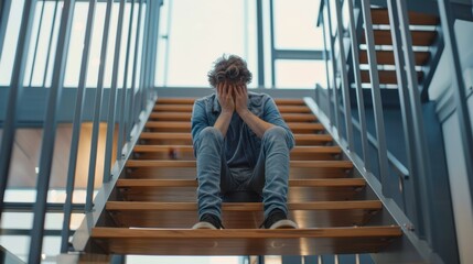 Young Man in Despair on Stairs