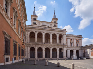 Naklejka premium Side facade of the Lateran Basilica (Basilica di San Giovanni in Laterano) neoclassical and baroque church in Rome, Italy