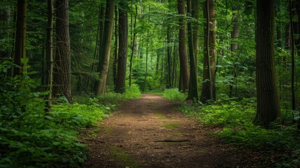 Obraz premium Scenic green forest path with trees