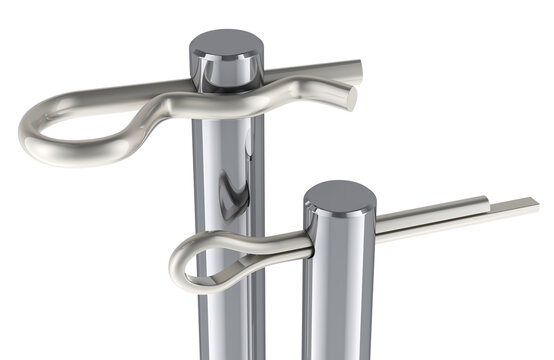 Clevis Pins with Cotter Pin and R Type Cotter Pin. 3D rendering isolated on transparent background