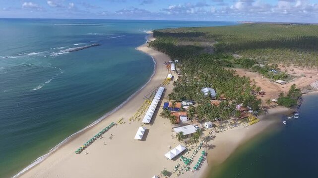 Aeral view of Gunga Beach - Roteiro, Alagoas, Brazil