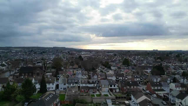 Aerial View of Real Estate Residential Homes at Saint Area of Luton City of England During Beautiful sunset Time. Great Britain. March 20th, 2024