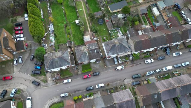 Aerial View of Real Estate Residential Homes at Saint Area of Luton City of England During Beautiful sunset Time. Great Britain. March 20th, 2024