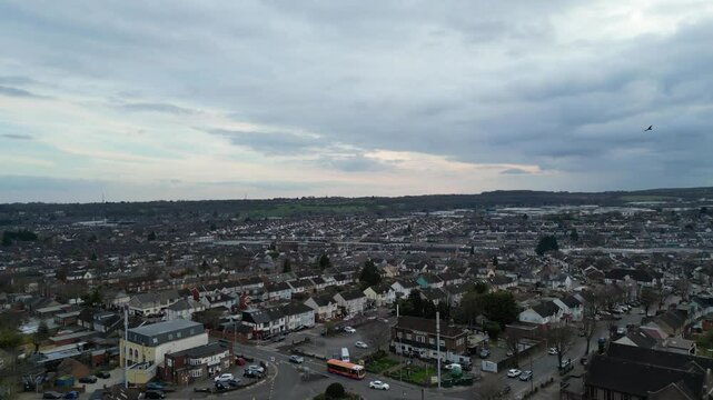 Aerial View of Real Estate Residential Homes at Saint Area of Luton City of England During Beautiful sunset Time. Great Britain. March 20th, 2024