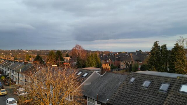 Aerial View of Real Estate Residential Homes at Saint Area of Luton City of England During Beautiful sunset Time. Great Britain. March 20th, 2024