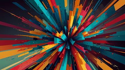 abstract explosion themed background with a focus on the interplay of light and shadow, featuring bold, contrasting colors and dramatic, fragmented patterns