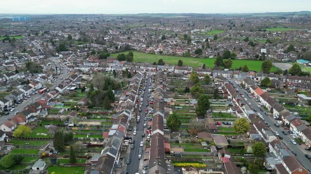 Aerial View of Real Estate Residential Homes at Saint Area of Luton City of England During Beautiful sunset Time. Great Britain. March 20th, 2024