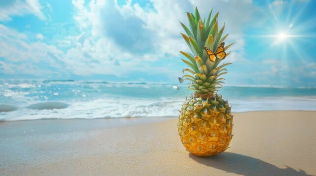 Fresh papaya fruit displayed on a beautiful beach. seamless looping time-lapse virtual 4k video Animation Background.