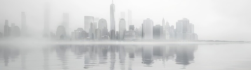 Fototapeta premium city skyline with a foggy river in the foreground