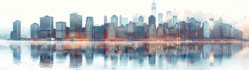 Fototapeta premium city skyline with a body of water in the foreground