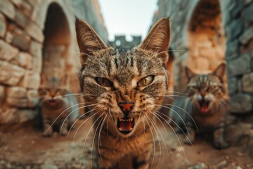 Mischievous Cats Causing Chaos in a Medieval Castle A Hilarious Prankster's Paradise These Feline Fiends Are Up to No Good in This Ancient Fortress Watch as They Wreak Havoc, Leaving No Stone