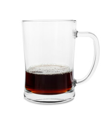 Almost empty mug of beer isolated on white