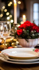 Fototapeta premium Dishware and crockery set for winter holiday family dinner, Christmas homeware decor for holidays in the English country house, gift set and home styling inspiration
