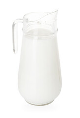 Glass jug with fresh milk isolated on white