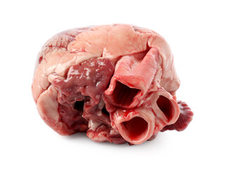One raw pork heart isolated on white