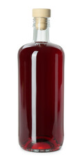 Delicious cherry liqueur in bottle isolated on white