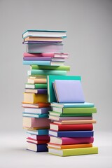 Stacks of colorful books on light grey background