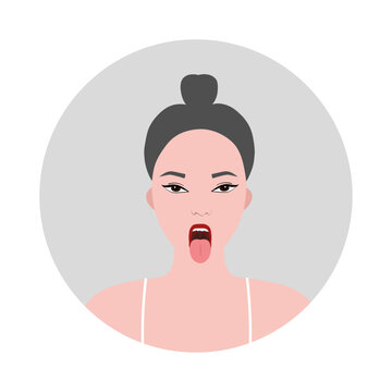 Woman with open mouth, viral bacterial infection, sore throat