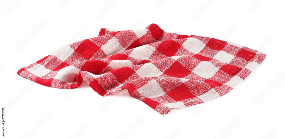 Wall mural Red checkered picnic tablecloth isolated on white