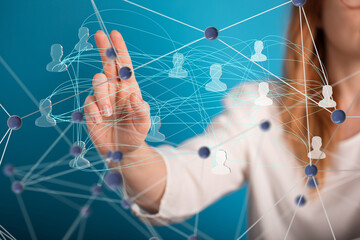 holding 3D rendering group of blue people
