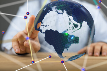 Global network. Blockchain. 3D illustration. Neural networks and artificial intelligence. Abstract