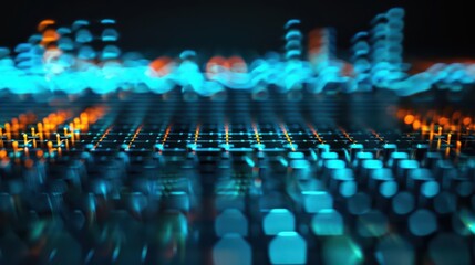 Fototapeta premium An enchanted soundboard made of crystalline components pulses with light as it manipulates spectral soundwaves