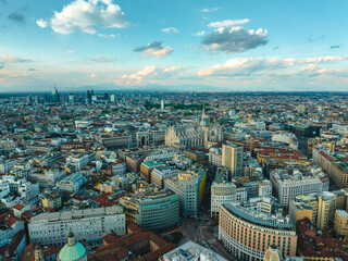 Fototapeta premium defaaerial photo with drone of the city of Milan in Italy with the Milan Duomo in the landscapeult