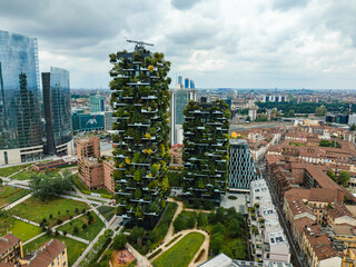 aerial photo with drone of the city of Milan Italy in Gae Aulenti square