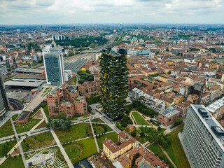 Obraz premium aerial photo with drone of the city of Milan Italy in Gae Aulenti square