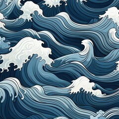 Abstract Illustration of Ocean Waves in Blue and White Tones.