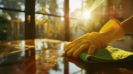 Obraz premium The yellow gloves cleaning