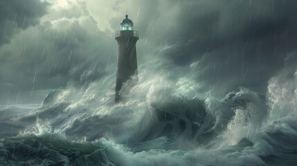 A Tall Lighthouse Stands Firm Against a Stormy Sea