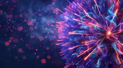 Fototapeta premium An awe-inspiring burst of colorful lights, predominantly purple and blue, creating a mesmerizing pattern with intricate sparkles and dynamic energy radiating outwards.