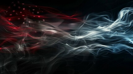 A mesmerizing abstract rendition of the American flag, characterized by swirling smoky patterns in red, white, and blue, symbolizing creativity and patriotic fervor.