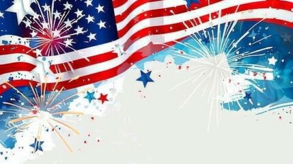 This image depicts the American flag amid a festival of fireworks and stars, celebrating independence, joy, and national pride in a colorful, festive way.