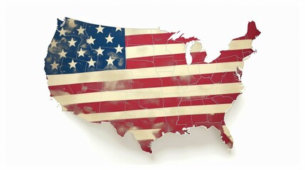 An artistic map of the United States merged with the star-spangled banner and a grunge texture, symbolizing both patriotism and the enduring strength of the nation.