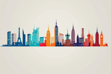 Obraz premium colorful silhouette skyline of world famous landmarks, artistic and vibrant
