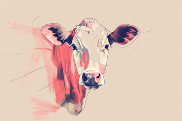 Obraz premium abstract cow illustration with minimalist red strokes