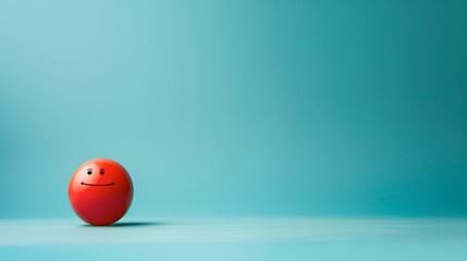 Red Sphere With Smiling Face on Blue Background