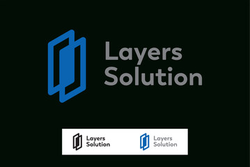 window layer solution technology logo design vector image editable