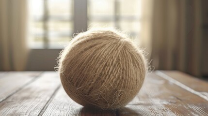 Ball of wool of considerable size on table