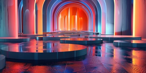 Fototapeta premium Neon Archway with Reflective Floor