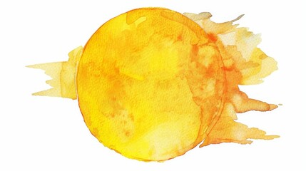 Naklejka premium A beautiful watercolor artwork showing a bright yellow sun with streaks of orange across a subtle background, representing warmth, light, and positivity.