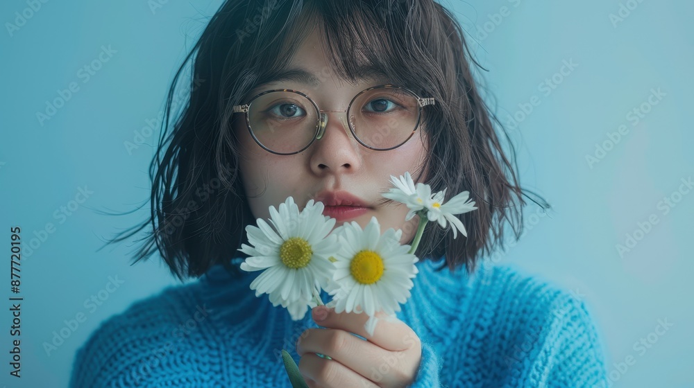 Canvas Prints the woman holding daisies