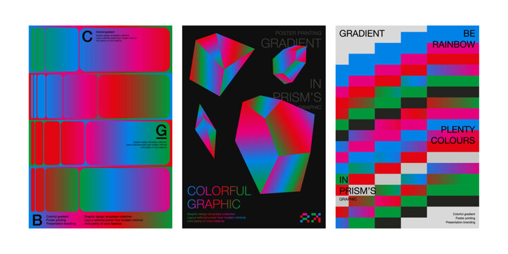 modern trendy style of colorful gradient design vector poster cover layout abstract elements gemstone shapes round square pattern mosaic stair aesthetics poster art website prints template set minimal