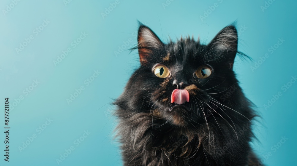 Canvas Prints the black cat with tongue