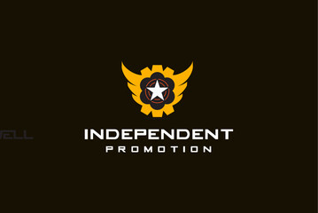 wings gear star industrial political logo design vector image editable