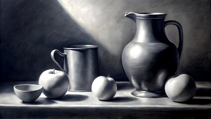 Silent Echoes: A Monochromatic Still Life in Charcoal Generative AI-generated design