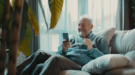 The elderly man with phone