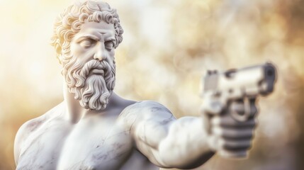 A statue of a man holding gun